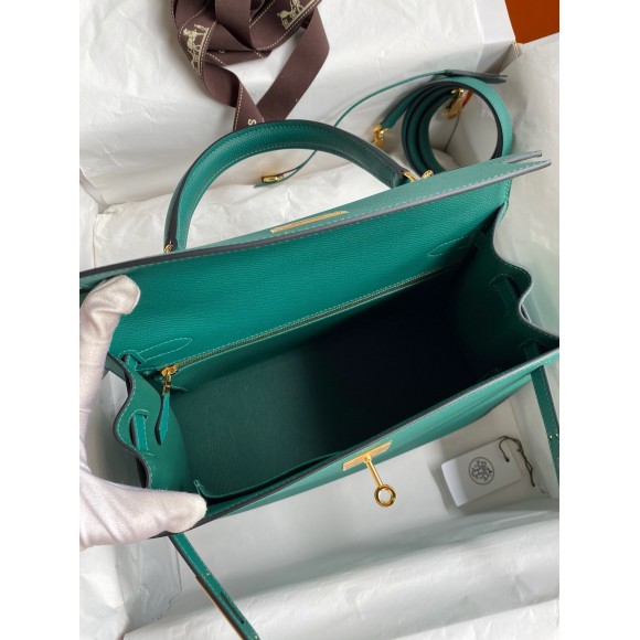 H**mes kelly sellier 32 handmade bag in malachite epsom calfskin