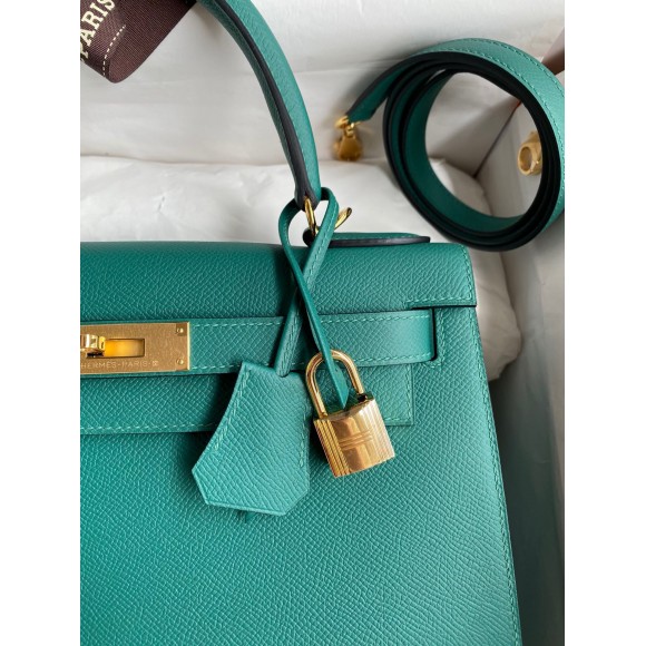 H**mes kelly sellier 32 handmade bag in malachite epsom calfskin