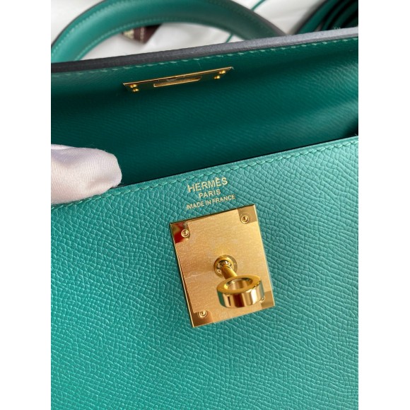 H**mes kelly sellier 32 handmade bag in malachite epsom calfskin