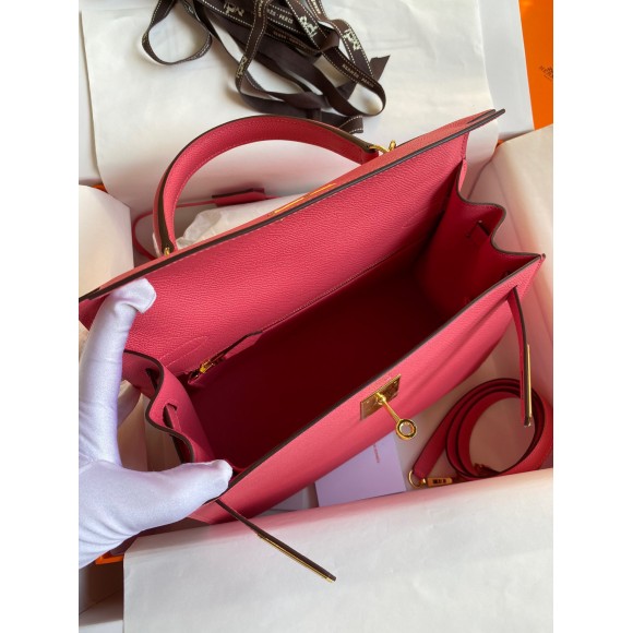 H**mes kelly sellier 28 handmade bag in rose lipstick epsom calfskin