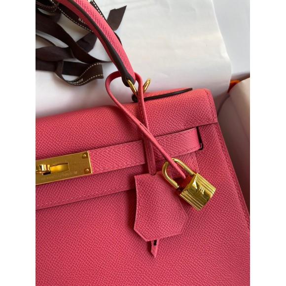 H**mes kelly sellier 28 handmade bag in rose lipstick epsom calfskin