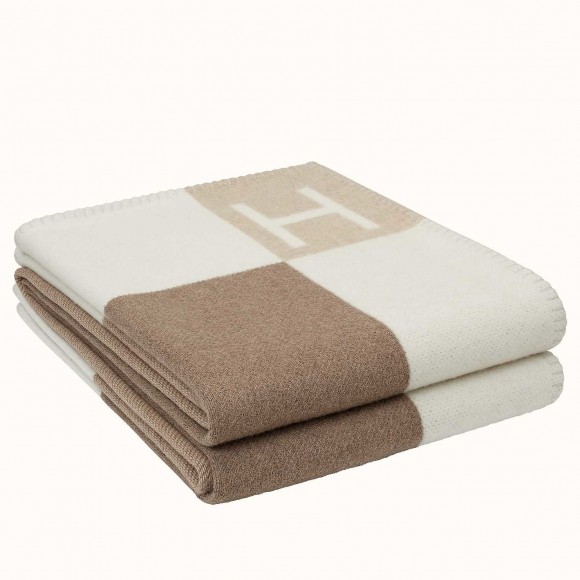 H**mes avalon vibration throw blanket in naturel wool and cashmere