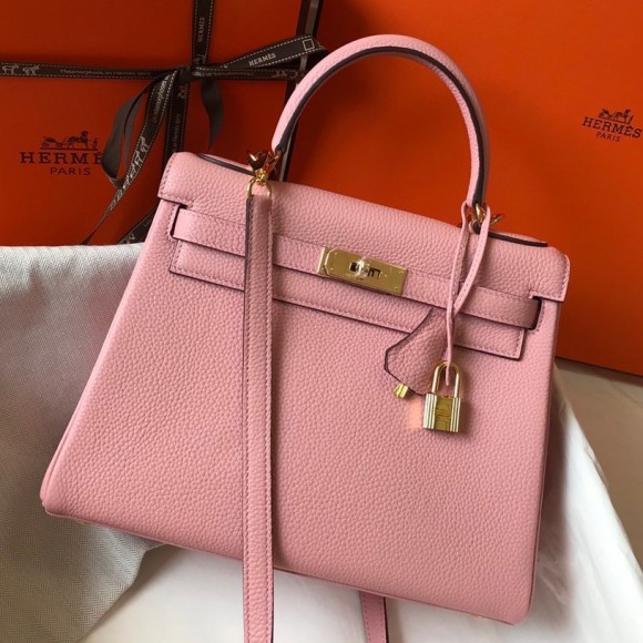 H**mes kelly 25cm retourne bag in pink clemence leather ghw