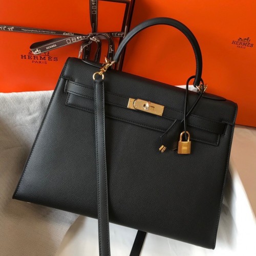 Hermes Kelly 28cm Sellier Bag in Black Epsom Calfskin GHW
