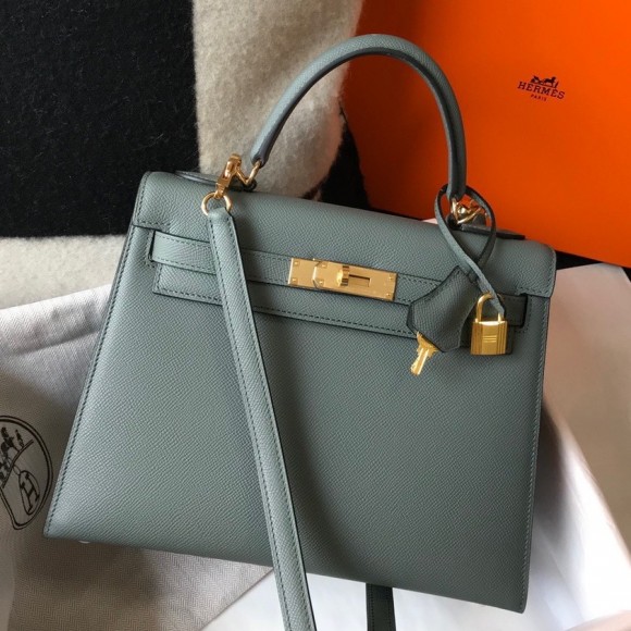 H**mes kelly 28cm sellier bag in vert amande epsom calfskin ghw