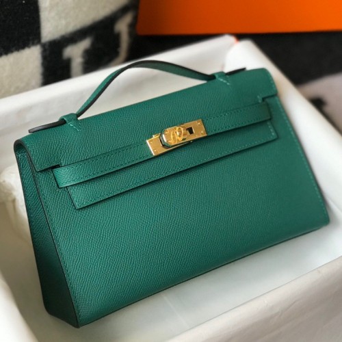 Hermes Kelly Pochette Clutch Bag In Malachite Epsom Leather Hermes Kelly Pochette Clutch Bag In Malachite Epsom Leather