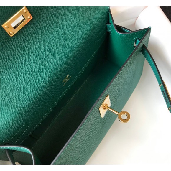 H**mes kelly pochette clutch bag in malachite epsom leather