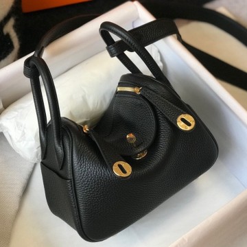 Hermes Lindy Mini Bag In Black Clemence Leather GHW Hermes Lindy Mini Bag In Black Clemence Leather GHW