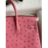 Hermes Birkin 25 Retourne Handmade Bag In Pink Ostrich Leather