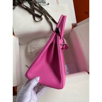 Hermes Birkin 25 Retourne Handmade Bag In Pink Lizard Leather
