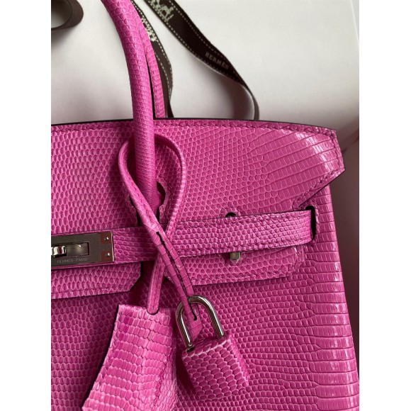 H**mes birkin 25 retourne handmade bag in pink lizard leather