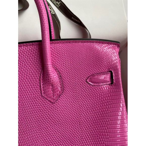 H**mes birkin 25 retourne handmade bag in pink lizard leather