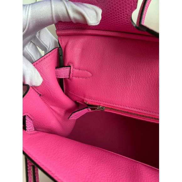 H**mes birkin 25 retourne handmade bag in pink lizard leather