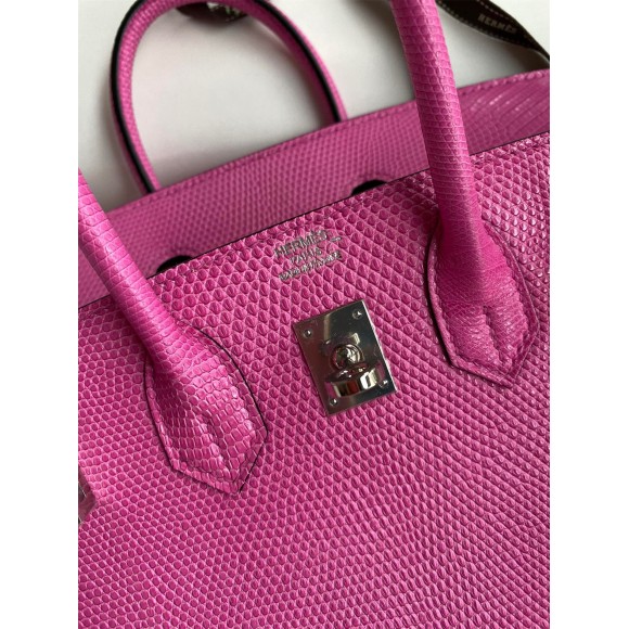 H**mes birkin 25 retourne handmade bag in pink lizard leather