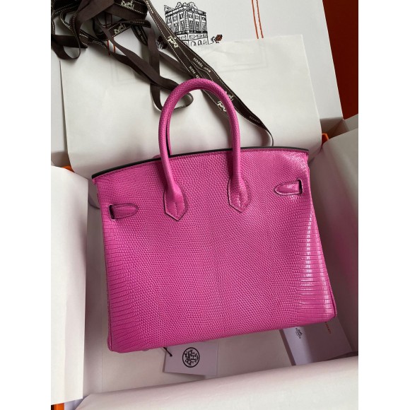 H**mes birkin 25 retourne handmade bag in pink lizard leather