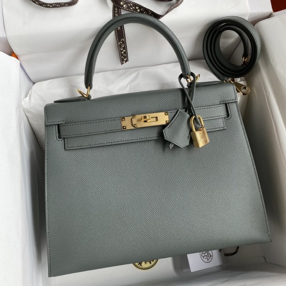 H**mes kelly sellier 28 handmade bag in vert amande epsom calfskin