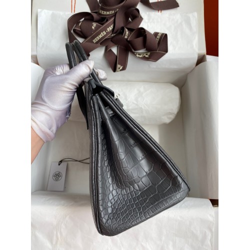 Hermes Birkin 25 Retourne Handmade Bag In Graphite Matte Alligator Leather Hermes Birkin 25 Retourne Handmade Bag In Graphite Matte Alligator Leather
