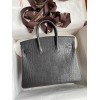 Hermes Birkin 25 Retourne Handmade Bag In Graphite Matte Alligator Leather