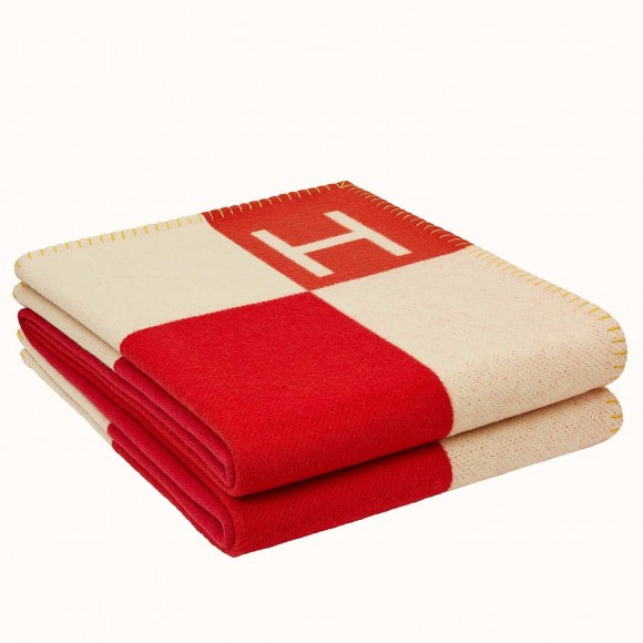 H**mes avalon vibration throw blanket in red wool and cashmere