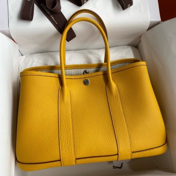Hermes Garden Party 30 Handmade Bag in Jaune Ambre Clemence Leather Hermes Garden Party 30 Handmade Bag in Jaune Ambre Clemence Leather