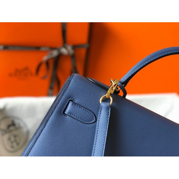 H**mes kelly 32cm sellier bag in blue agate epsom calfskin ghw