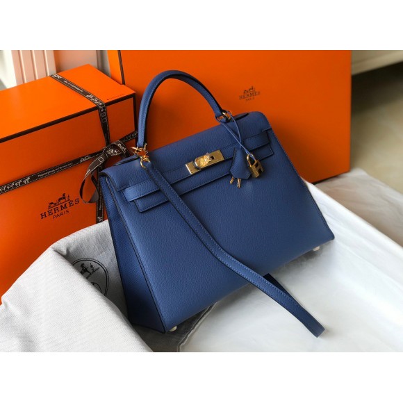 H**mes kelly 32cm sellier bag in blue agate epsom calfskin ghw