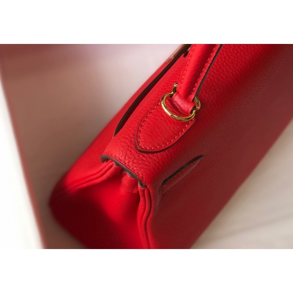 H**mes kelly 28cm retourne bag in red clemence leather ghw