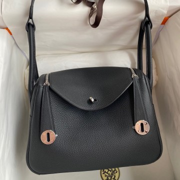Hermes Lindy 26 Handmade Bag In Black Clemence Leather Hermes Lindy 26 Handmade Bag In Black Clemence Leather
