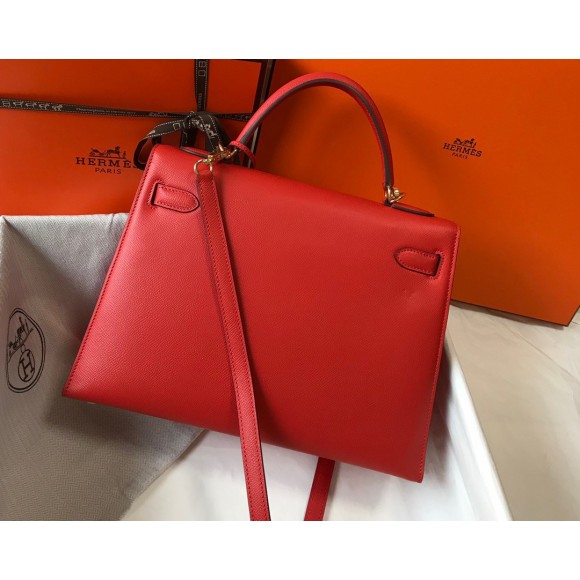 H**mes kelly 32cm sellier bag in red epsom calfskin ghw