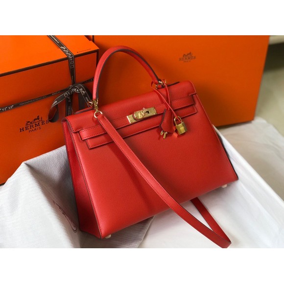 H**mes kelly 32cm sellier bag in red epsom calfskin ghw