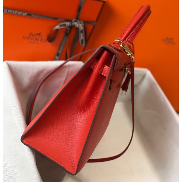 H**mes kelly 32cm sellier bag in red epsom calfskin ghw