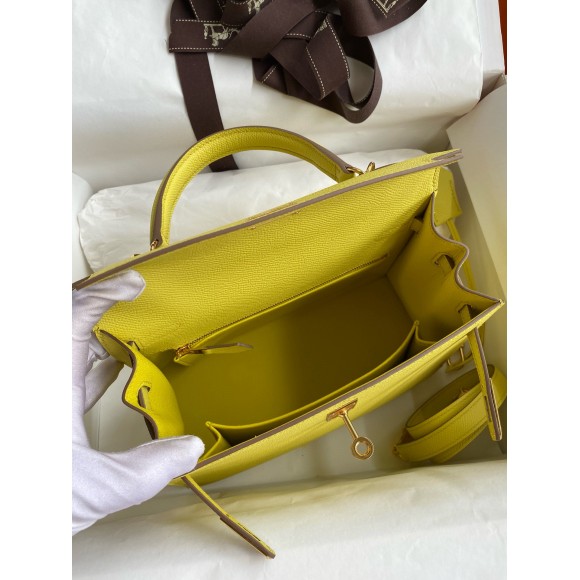 H**mes kelly sellier 28 handmade bag in lime epsom calfskin