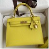 Hermes Kelly Sellier 28 Handmade Bag In Lime Epsom Calfskin