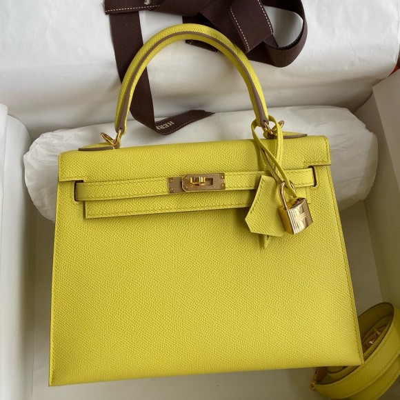 H**mes kelly sellier 28 handmade bag in lime epsom calfskin