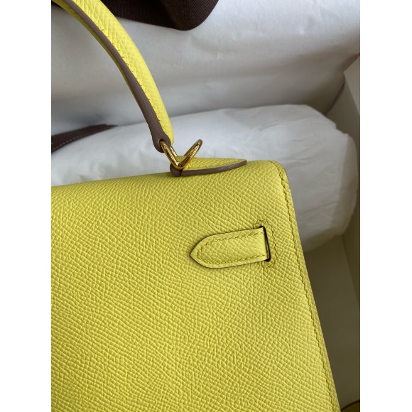 H**mes kelly sellier 28 handmade bag in lime epsom calfskin