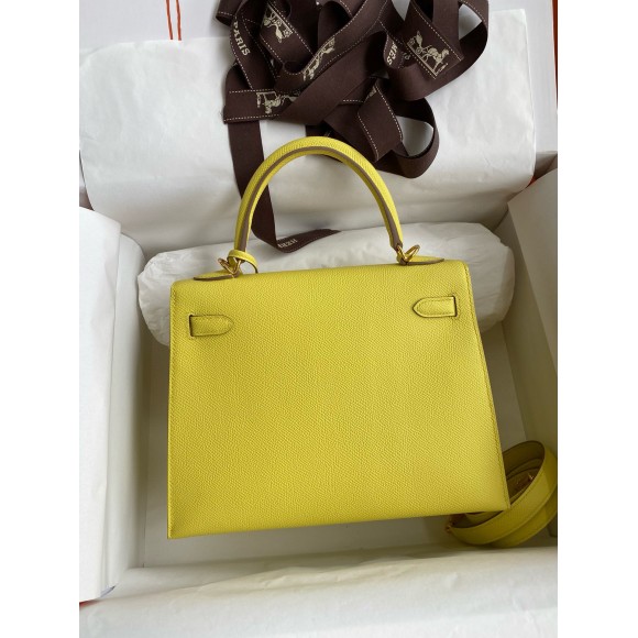 H**mes kelly sellier 28 handmade bag in lime epsom calfskin