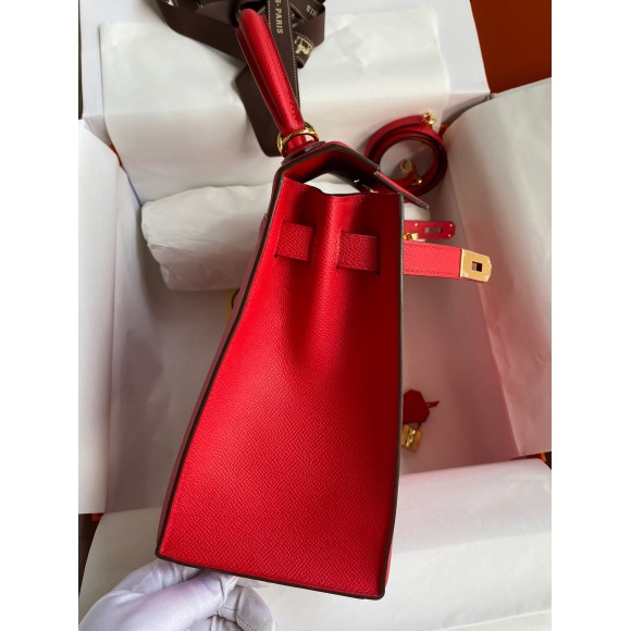 H**mes kelly sellier 28 handmade bag in red epsom calfskin