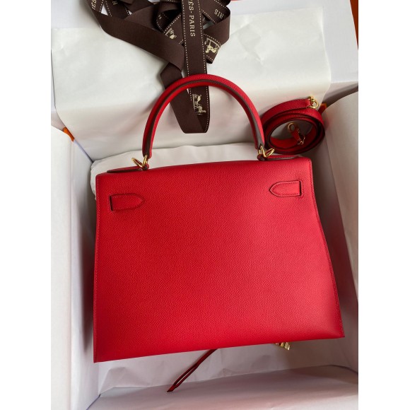 H**mes kelly sellier 28 handmade bag in red epsom calfskin