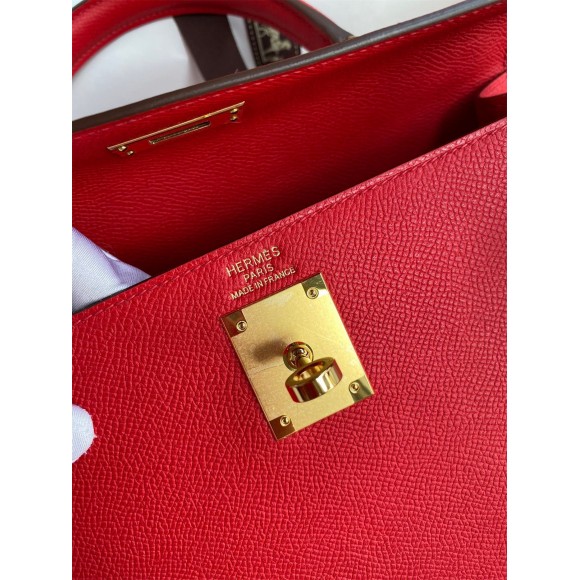 H**mes kelly sellier 28 handmade bag in red epsom calfskin