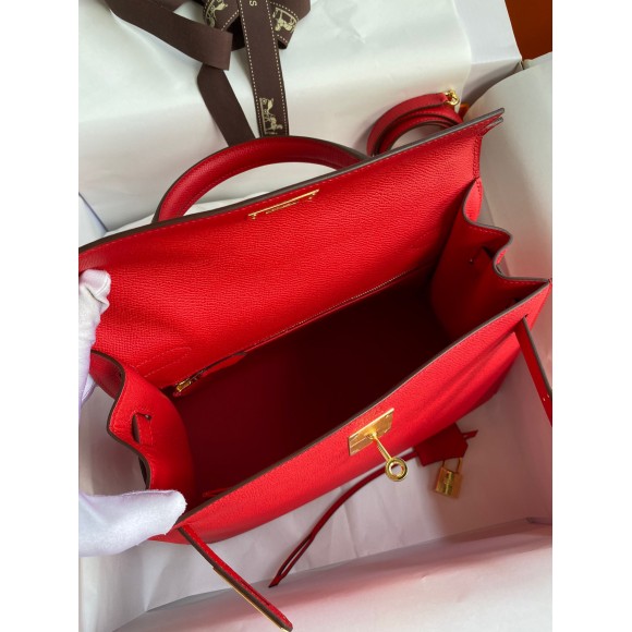 H**mes kelly sellier 28 handmade bag in red epsom calfskin