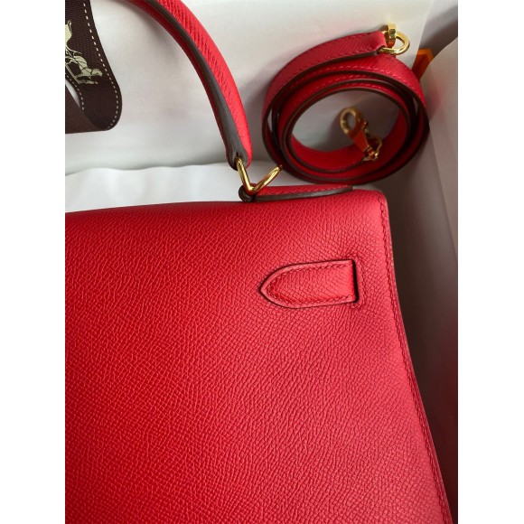 H**mes kelly sellier 28 handmade bag in red epsom calfskin