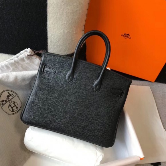 H**mes birkin 25 bag in black clemence leather with ghw