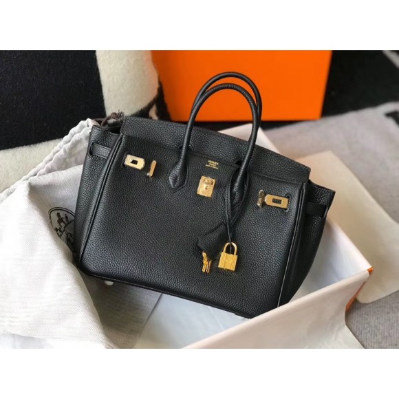 H**mes birkin 25 bag in black clemence leather with ghw