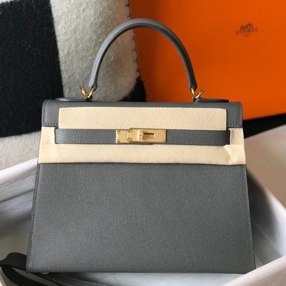 H**mes kelly 25cm sellier bag in ardoise epsom calfskin ghw