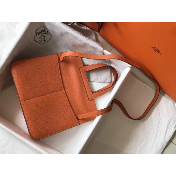 H**mes halzan 31cm bag in orange clemence leather