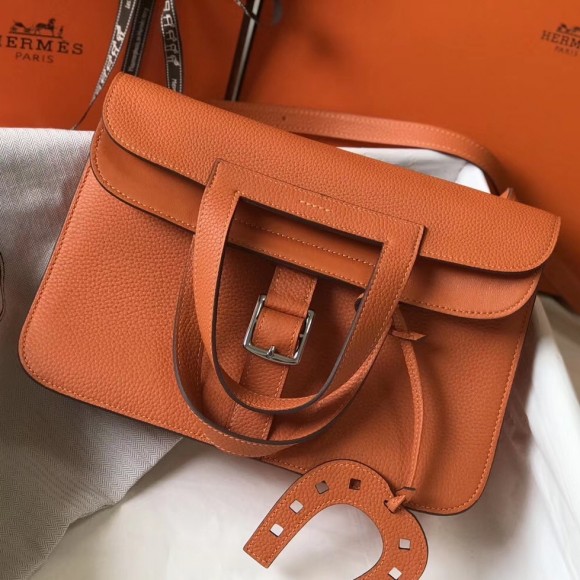 H**mes halzan 31cm bag in orange clemence leather