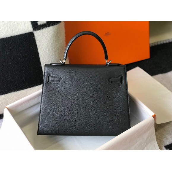 H**mes kelly 25cm sellier bag in black epsom calfskin phw