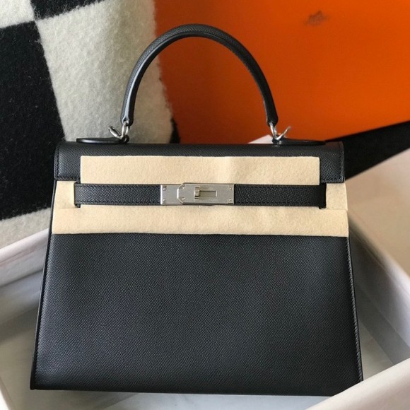 H**mes kelly 25cm sellier bag in black epsom calfskin phw