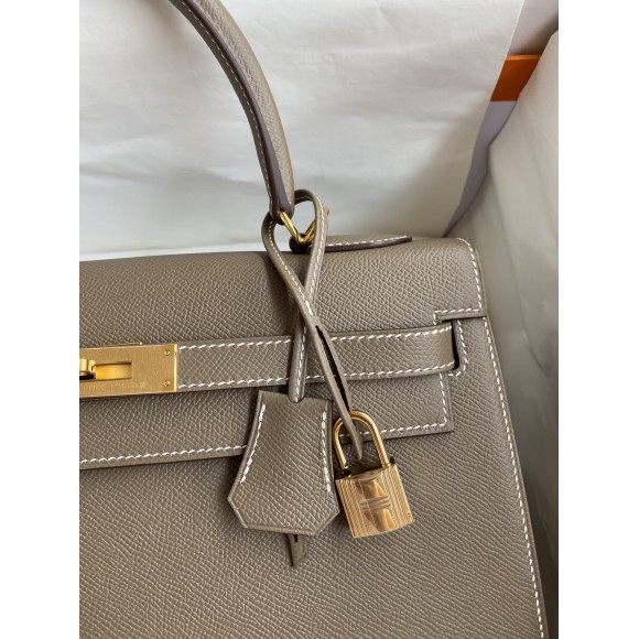 H**mes kelly sellier 32 handmade bag in taupe epsom calfskin