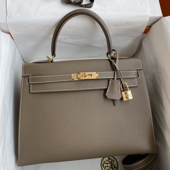 H**mes kelly sellier 32 handmade bag in taupe epsom calfskin